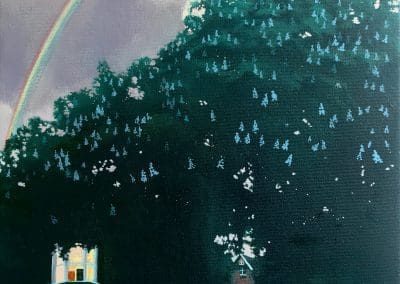 Horse Chestnut with Rainbow Hampstead painting by Claire Cansick