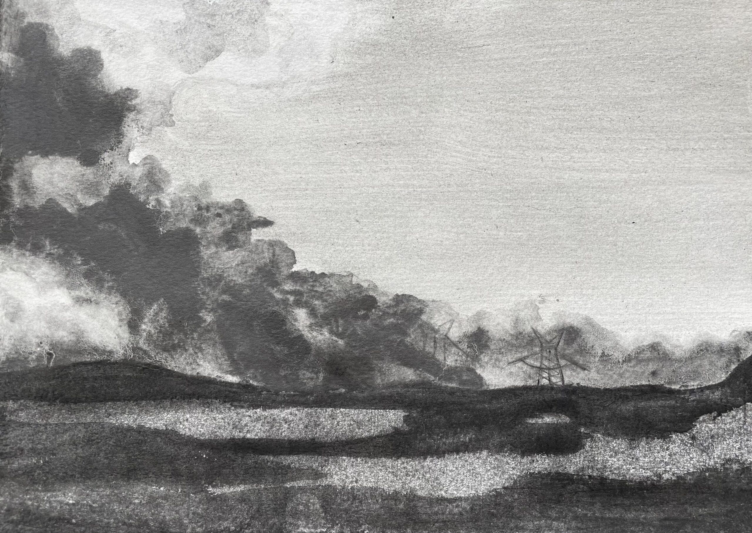 Wildfire III charcoal drawing