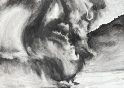 Charcoal drawing of a volcano by Claire Cansick