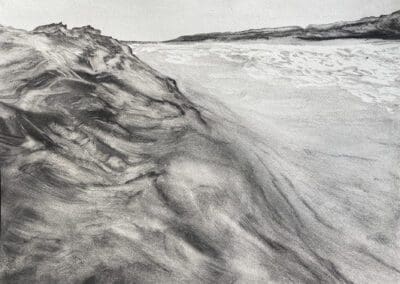 Charcoal drawing of a wave by Claire Cansick