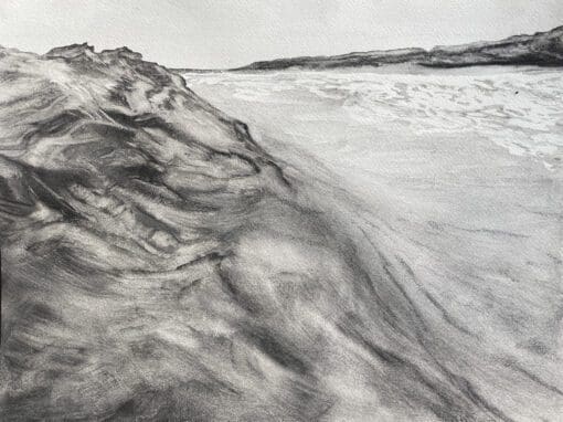 Charcoal drawing of a wave by Claire Cansick