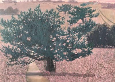 Observatory Tower, Gunton painted in pinks and greens by Claire Cansick